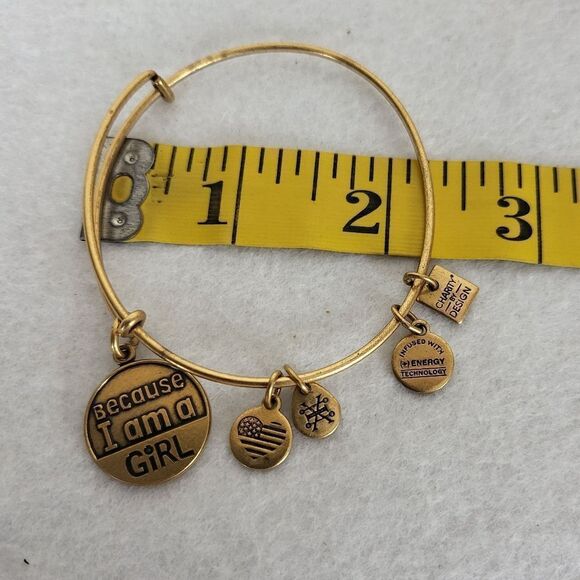2016 Alex and Ani "Because I am a Girl" Goldtone Bangle Rafaelian Gold Bracelet - Picture 3 of 5